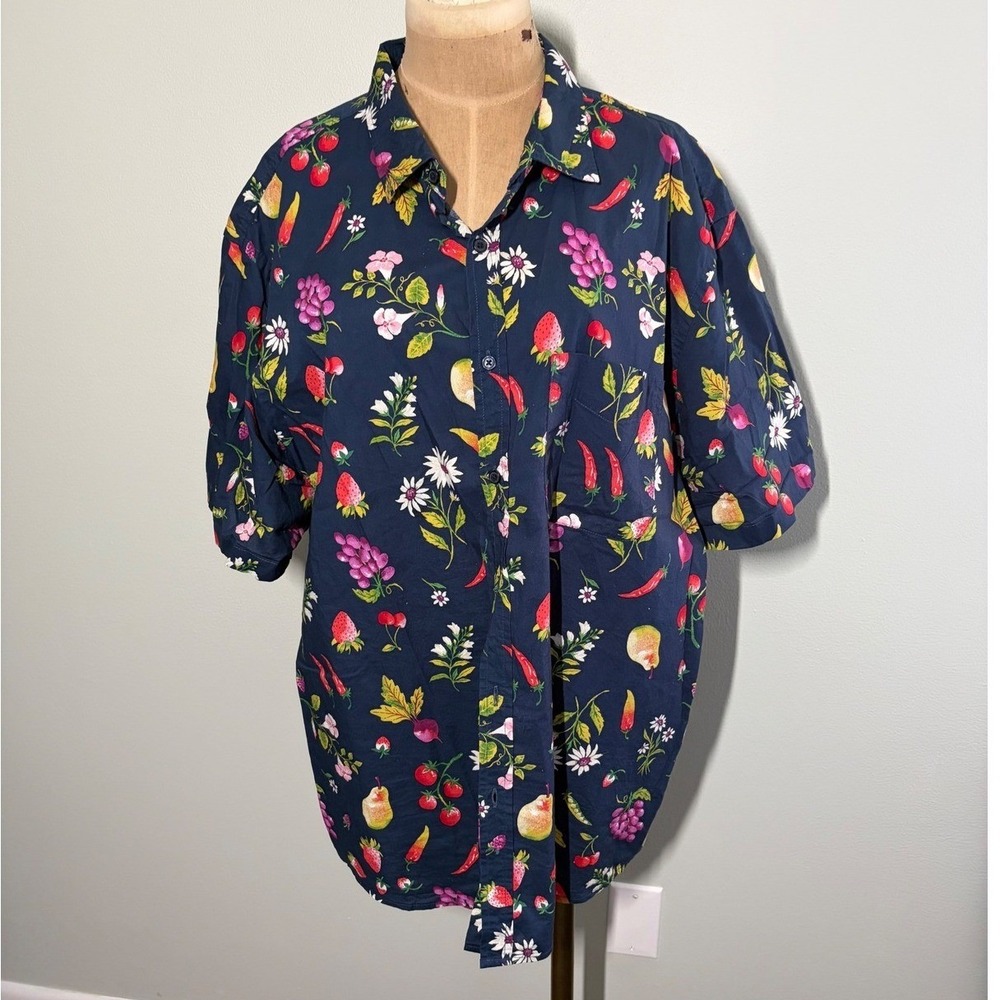 Navy Fruit Vegetable Print Short-Sleeve Button-Up Old Navy Everyday Shirt XXL
